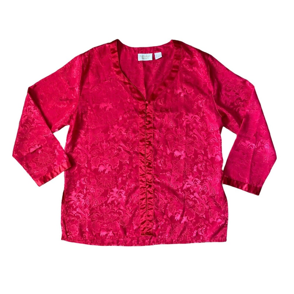 Vintage Victoria’s Secret Red Satin Pajama Top Size Medium